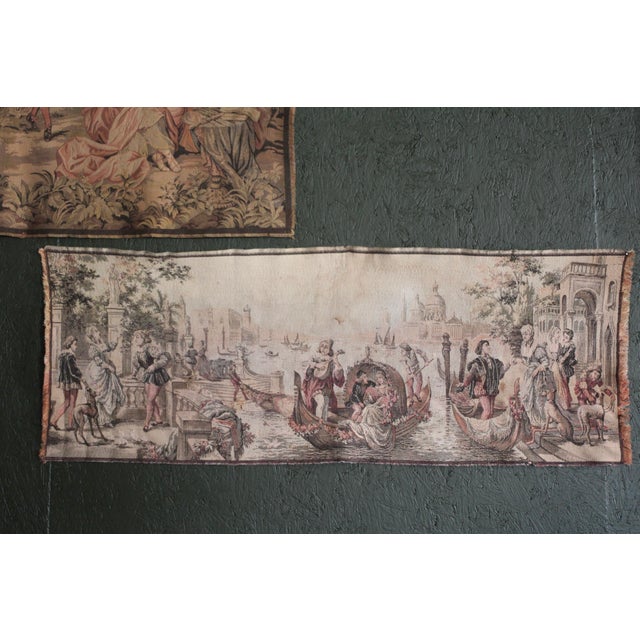 Textile Belgian Antique Long Tapestry of a Canal Scene For Sale - Image 7 of 12