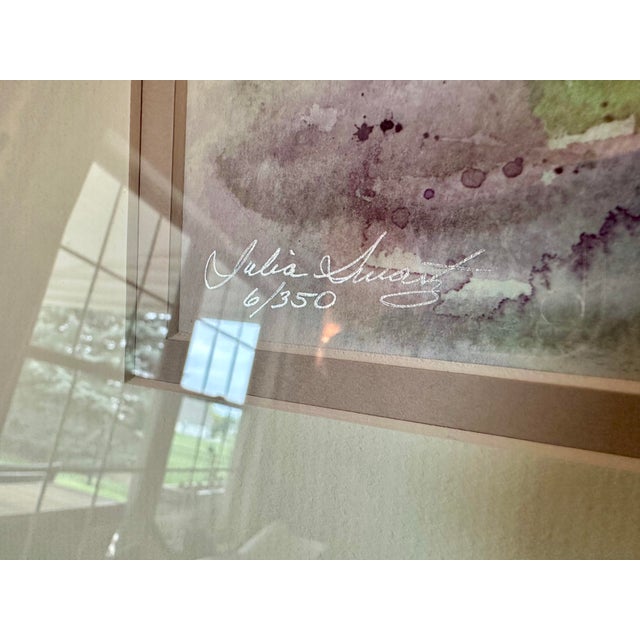 Watercolor painting by Pennsylvania artist Julia Swartz, titled "Nectarines in a Green Bowl". Many of Swartz's works are...