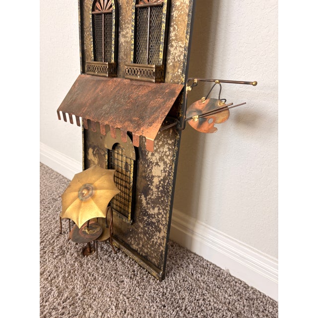 1970s 1970s Signed Curtis Jere Mid-Century Modern Street Shop Scene Wall Sculpture in Copper & Brass For Sale - Image 5 of 12