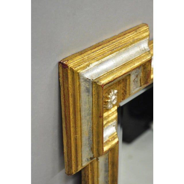Vintage Italian Regency Silver & Gold Gilt Wood Frame Beveled Glass Wall Mirror For Sale - Image 13 of 13