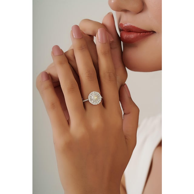 Yellow Art Deco Yellow Diamond Ballerina Cocktail Ring in 18k White Gold Size 7 For Sale - Image 8 of 16