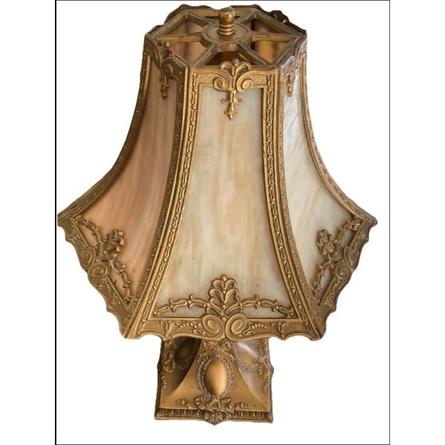 Antique Art Deco Art Nouveau Boudoir Slag Glass Lamp For Sale - Image 4 of 9