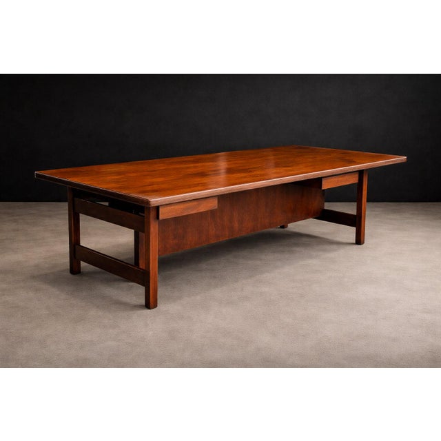 Mid-Century Modern Brazilian Modern Rosewood Desk With Dual Drawers — Brazil, 1960s For Sale - Image 3 of 15