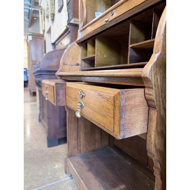 Early 20th Century Oak Cylinder Roll Secretary Desk For Sale - Image 9 of 12