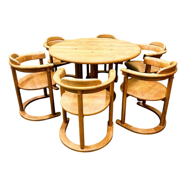 Brutalist Sculptured Chairs and Alder Wood Table by Team, Set of 7 For Sale