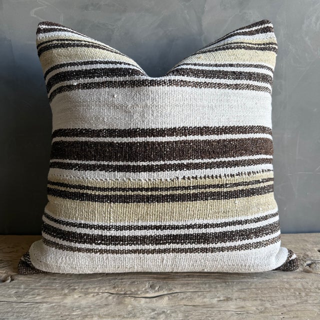 Vintage Rug Pillow Cover With Stripes For Sale - Image 4 of 7