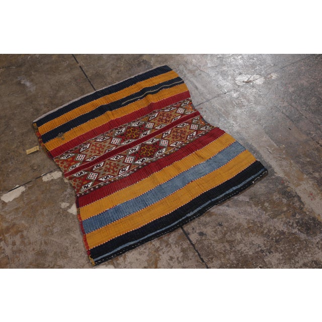 Tribal Antique Kurdish Rug Gold Red Striped Geometric Pattern For Sale - Image 3 of 8