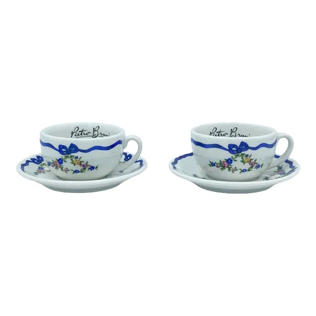 Vintage Richard Ginori Pietro Brunni Demitasse Coffee Espresso Cup & Saucers Set- 4 Pieces For Sale