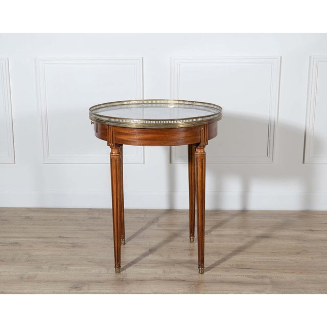 Mid 20th Century Louis XVI–Style Bouillotte Table with Marble Top and Brass Gallery For Sale - Image 9 of 11