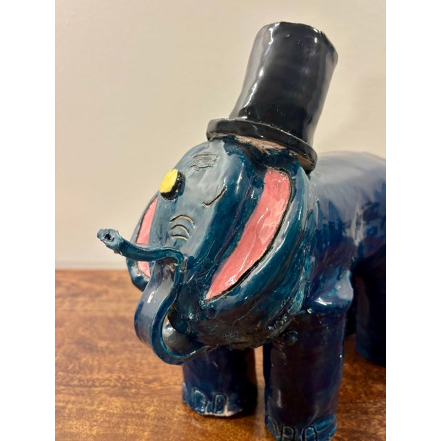 Vintage American Studio Pottery Folk Art Elephant Sculpture, Signed For Sale - Image 4 of 10