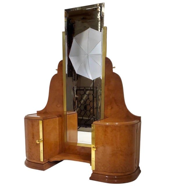 Art Deco Early 20th Century French Art Deco Amboyna Vanity/ Dressing Table With Brass Trim For Sale - Image 3 of 12