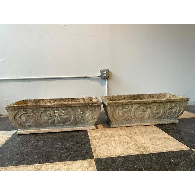 Neoclassical 1950s Rectangular Concrete Planters - A Pair For Sale - Image 3 of 13