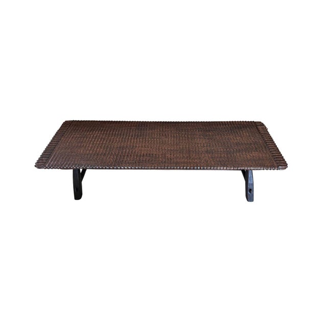 Teak Wood Sofa Table, Hand-Carved Detailing Espresso Finish, Modern Organic For Sale - Image 10 of 10
