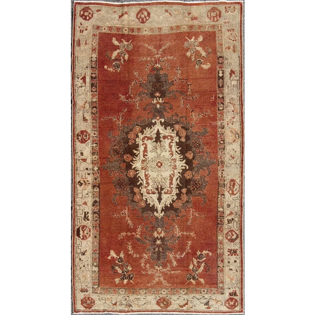 Burgundy Antique Turkish Oushak Rug With Terracotta Field, Cream, and Soft Brown Accents For Sale - Image 8 of 8