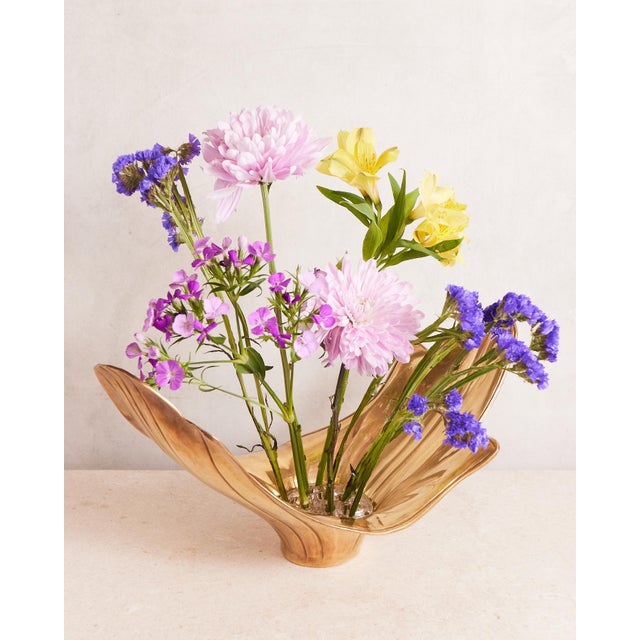 Mid-Century Modern 1970s Large Brass Low Bowl or Vase For Sale - Image 3 of 18