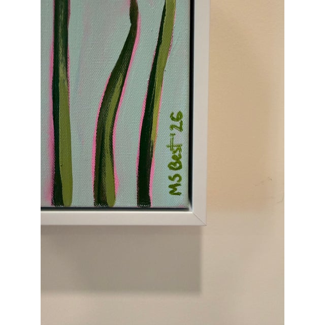 Modern Abstract Floral Acrylic Painting on Canvas, Signed, Framed, Dated For Sale - Image 4 of 5