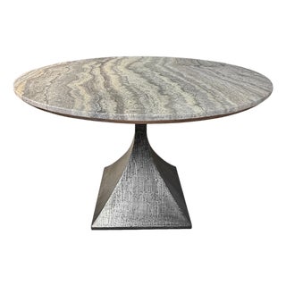 Travertine Iron Pedestal Dining Table For Sale