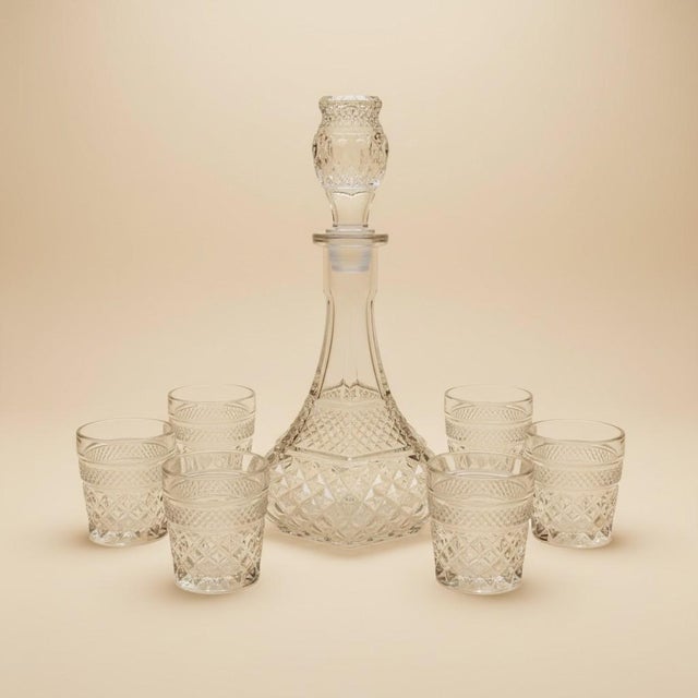 Vintage Anchor Hocking Wexford Decanter & 7 Rocks Glasses-Barware-Whiskey Set For Sale - Image 11 of 12