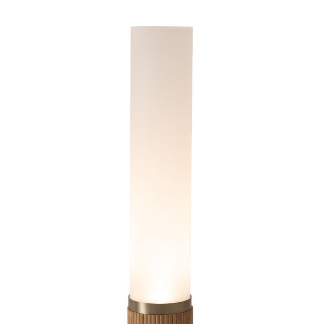 Wood 1980s Tambo Cylindro, 29" Accent Table Lamp, Natural Ash, Weathered Brass, Frosted Acrylic, Dimmer Switch For Sale - Image 7 of 9