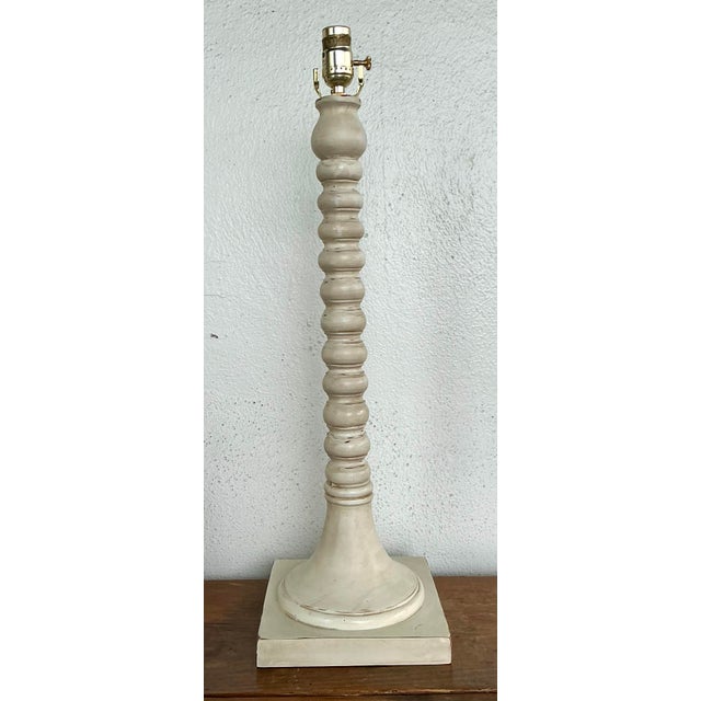 Vintage Patinated Carved Bobbin Lamp For Sale In West Palm - Image 6 of 12