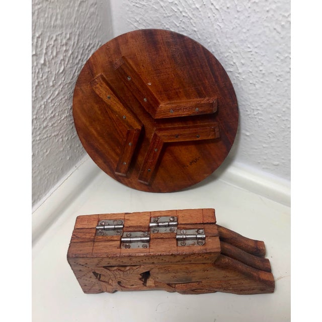 Mid-Century Anglo-Indian Small Hand Carved Floral Folding Table For Sale - Image 12 of 12