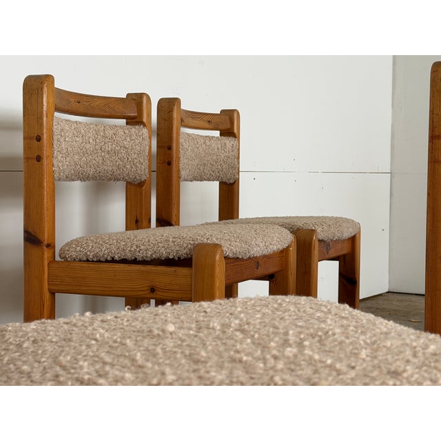 Danish Modern Brutalist Dining Chairs in Pine and Curly Bouclé, 1970s, Set of 6 For Sale - Image 4 of 14