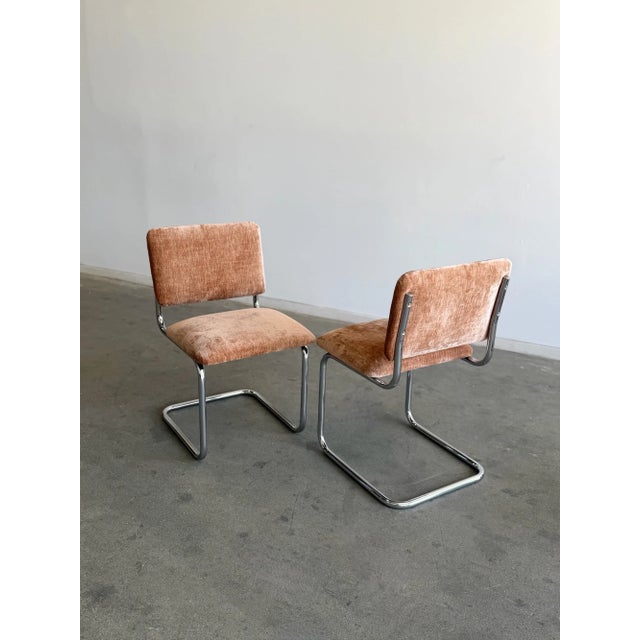 1970s Chrome Cantilevered Dining Chairs in Chenille For Sale In Los Angeles - Image 6 of 10