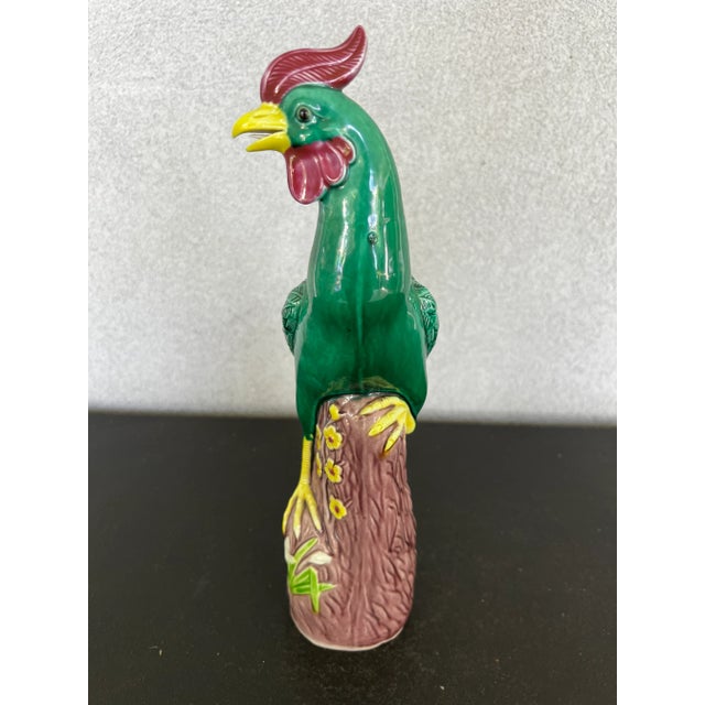 Mid 20th Century Vintage Chinese Glazed Ceramic Rooster Figurine Shiwan Style Earthenware For Sale - Image 5 of 12