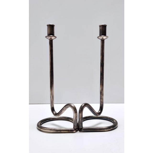 Lino Sabattini Vintage Silver Plated Metal Candleholders by Lino Sabattini, 1990s, Set of 2 For Sale - Image 4 of 10