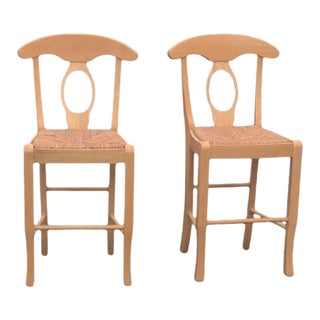 Pair of Vintage "Napoleon" Rush Seat Bar Stools For Sale