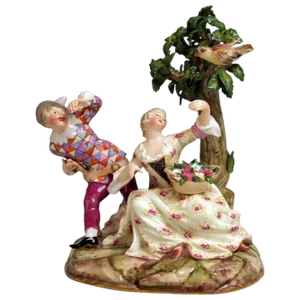 Harlequin and Girl Figurine by Kaendler for Meissen, 1840