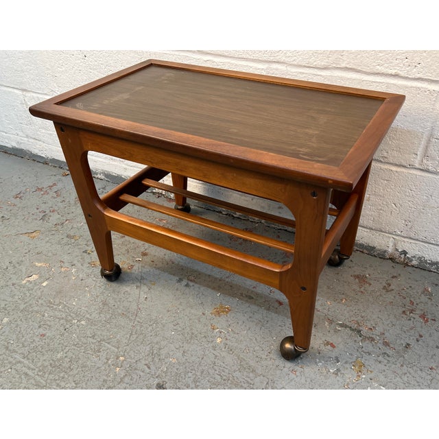 Mid 20th Century Mid-Century Danish Style Teak Slatted Rolling Cart For Sale - Image 5 of 12