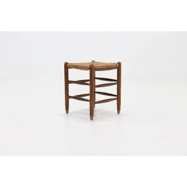 French Oak and Rush Stool, 1950s For Sale - Image 4 of 8