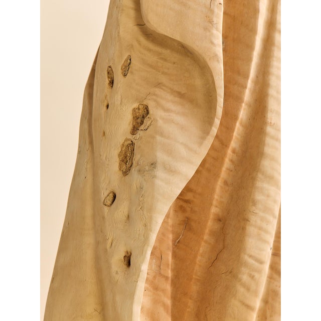 The Vintage Monumental Carved Curly Maple Drapery Sculpture- Artist Uknown For Sale - Image 11 of 13