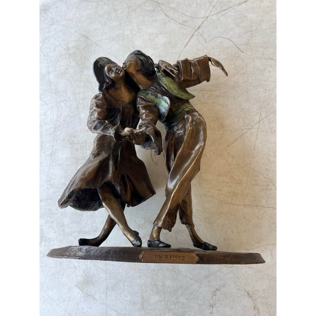 Late 20th Century Vintage French Lost Wax Bronze Sculpture of a couple. Titled “A Kiss” (Un Baiser). For Sale - Image 5 of 9
