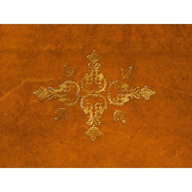 Brown French 19th Century Walnut Side Table with Gilt Embossed Leather Top and Drawer For Sale - Image 8 of 12