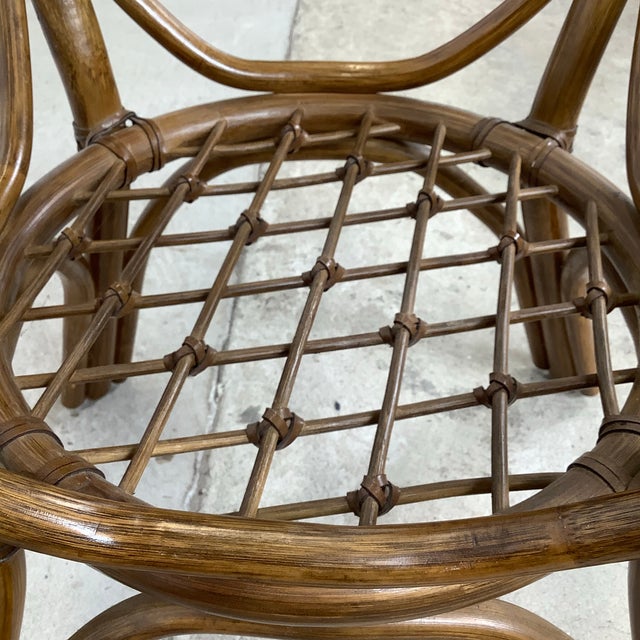 Coastal Vintage Rattan Dining Table — Rounded Square Top, Ficks Reed Style For Sale - Image 3 of 7