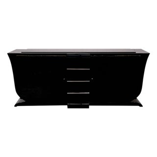 Art Deco Sideboard in Black High-Gloss Lacquer, 1930s For Sale
