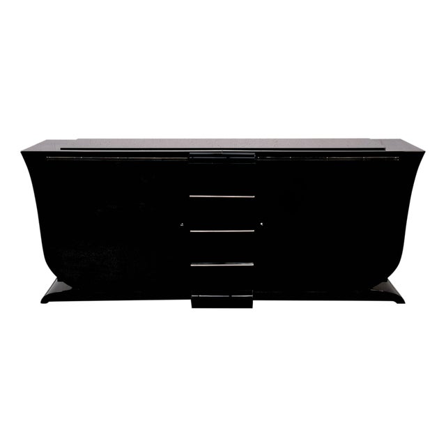 Art Deco Sideboard in Black High-Gloss Lacquer, 1930s For Sale