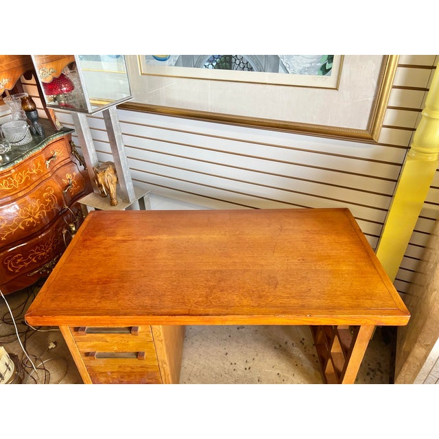 Charles Dudouyt Mid Century Wood Desk With Lattice Leg For Sale - Image 4 of 6