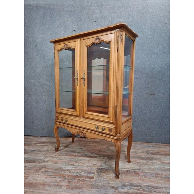 Vintage Louis XV Cherrywood Display Cabinet For Sale - Image 3 of 9