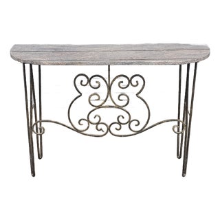 Late 20th Century Wrought Iron Designer Base With Granite Top Console Table For Sale