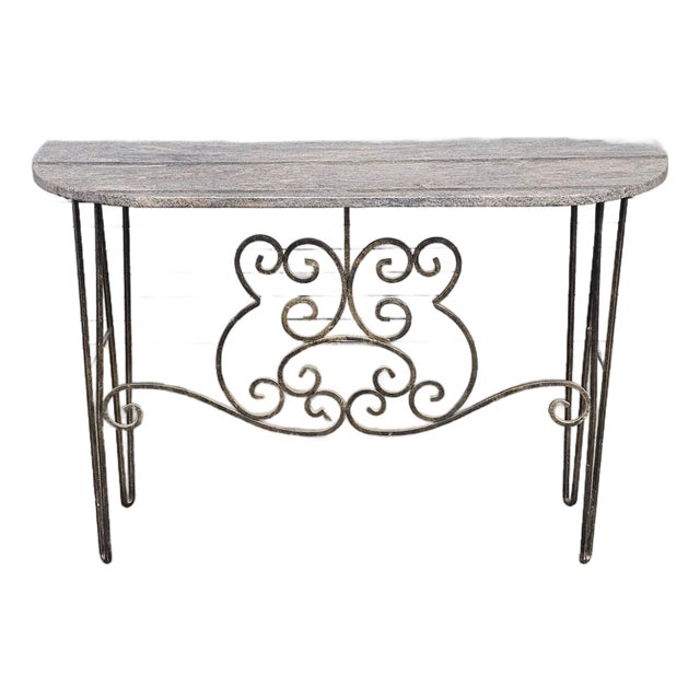 Late 20th Century Wrought Iron Designer Base With Granite Top Console Table For Sale