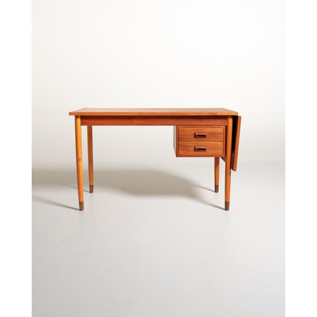 1950s Scandinavian Teak Desk with Drop-Leaf Extension, 1950s For Sale - Image 5 of 13