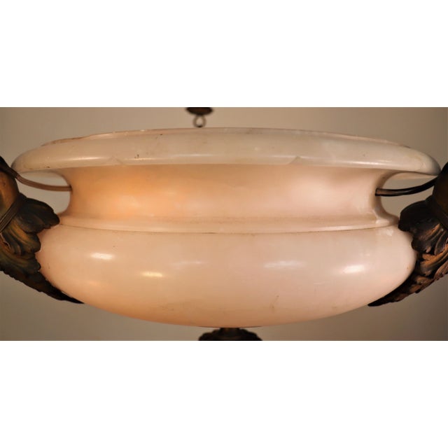 1920s Circa 1920 French Neoclassical Alabaster and Bronze Chandelier For Sale - Image 5 of 13