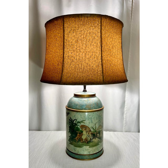 Introducing the Vintage Chelsea House Chinouserie Style Ginger Jar Tea Tin Table Lamp with a stunning cream, light green,...
