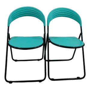 Matching Pair of Postmodern Italian Designer Studio Gp Green Folding Chairs, 1980s