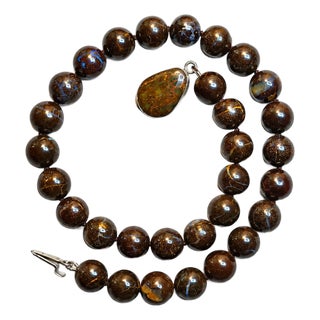 Boulder Opal 14mm Beaded Necklace, 19 Inches For Sale