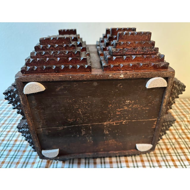 Brown Early 20th Century Rectangular Tramp Art Hinged Lidded Wood Box For Sale - Image 8 of 8