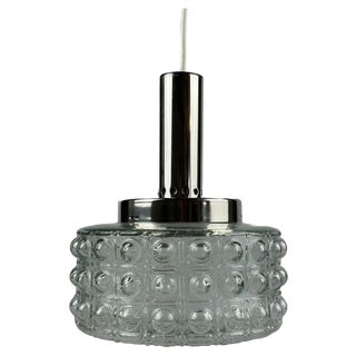 Vintage Space Age Hanging Lamp in Chrome and Glass from Veb Deutsche Werkstätten Hellerau, 1970s For Sale